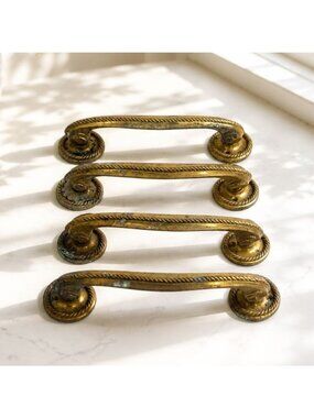 Set of 4 Vintage Brass Drawer Pulls Ornate Rope Trim 7” Handles